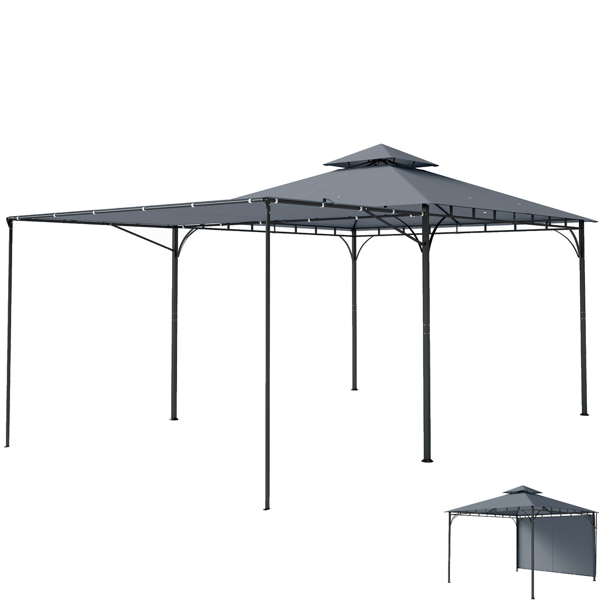 Pavillon 3,2x3,2 m Stabil Winterfest Gartenpavillon mit ausziehbaren Dachüberstand, Doppeldach Dunkelgrau