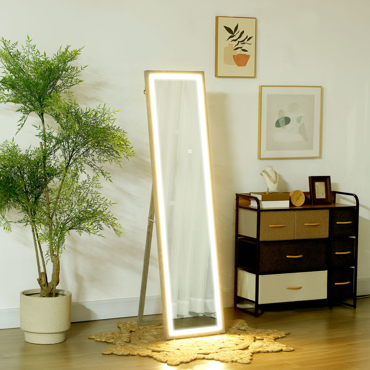 LED Ganzkörperspiegel, 40 x 160 cm, Touch-Steuerung, dimmbar, 3 Farben, Grau