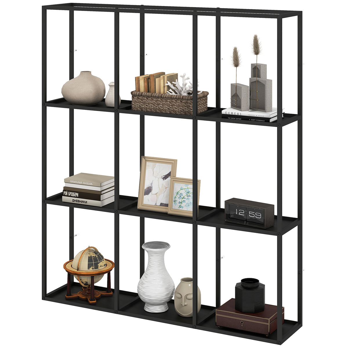 Industrielles Wandregal mit 9 Fächern, Metallregal für Sammlerstücke, Ideal für Wohnkultur, Schwarz