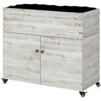 Hochbeet mit R?dern, Schrankfach, Innenauskleidung, Used Look, 110x50x95 cm, Wei?