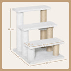 Pet Stair with 3-step Climb Ladder, Scratching Posts, Platforms, Toy Ball, for Indoor Elderly Cats Kittens, White
