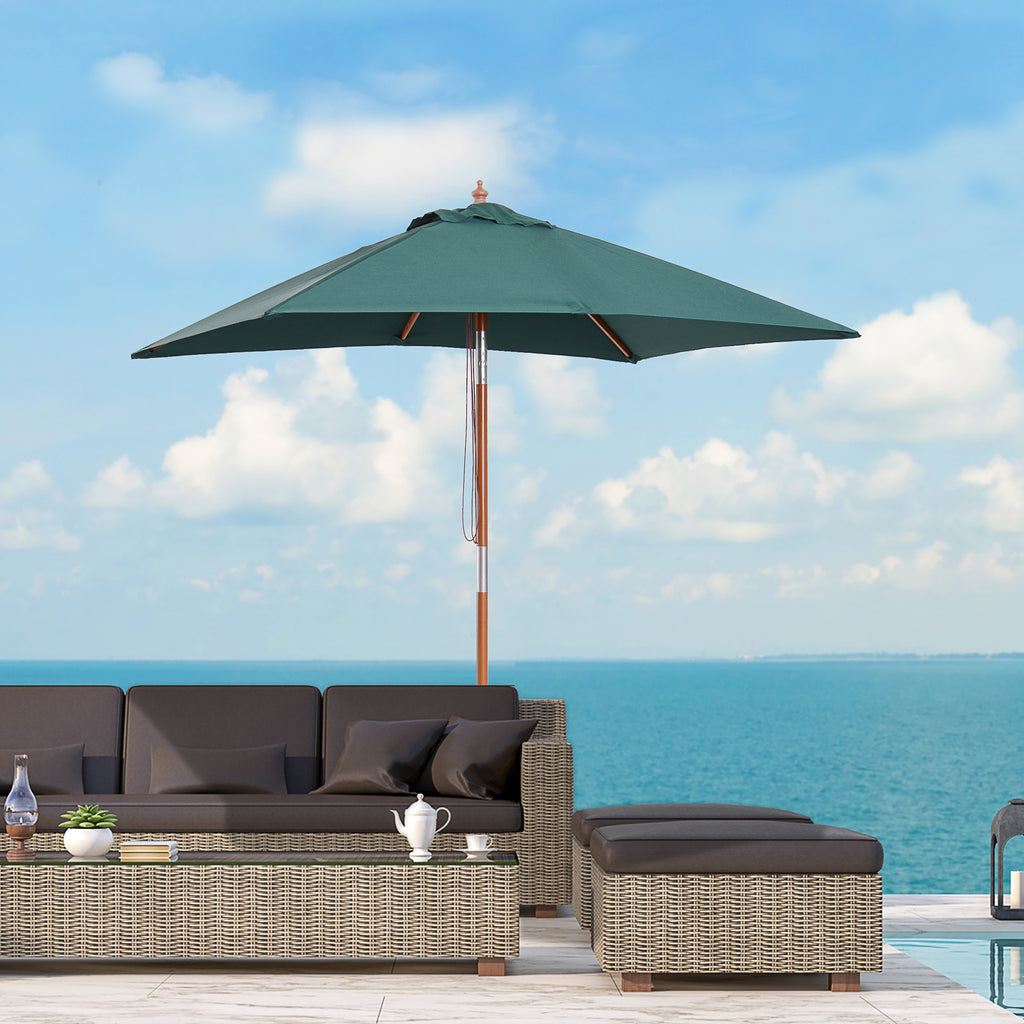 2m Tilting Wooden Pole Parasol - Green