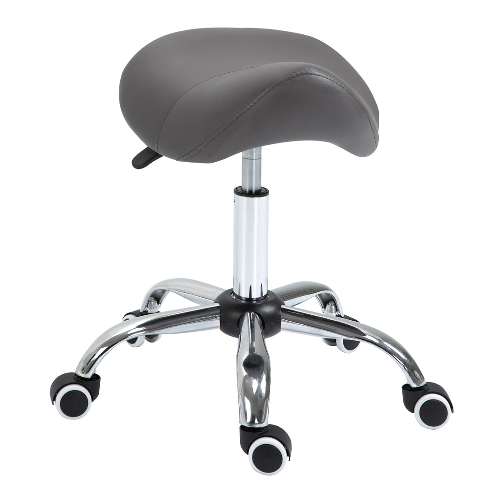 Cosmetic Stool 360° Rotate Height Adjustable Salon Massage Spa Chair Hydraulic Rolling Faux Leather Saddle Stool, Grey