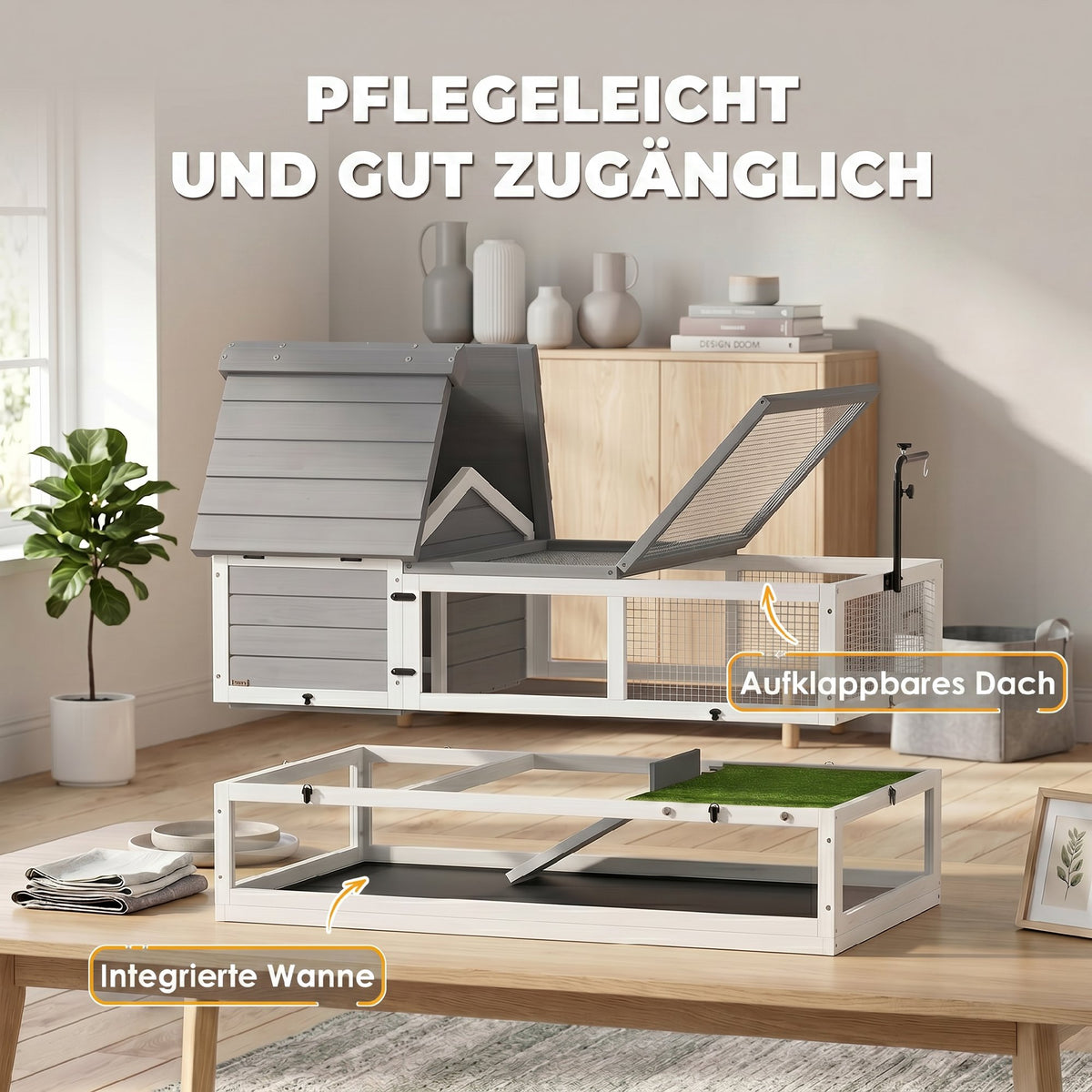 Schildkrötenhaus aus Holz Outdoor Terrarium 116x70,5x69,5cm Grau