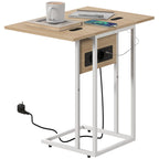 Klappbarer Beistelltisch, Ladestation mit USB-Ports, Metall, 39 x 29 x 57 cm, Holzfarben