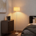 Stehlampe im Retro-Stil, Kunststoff-Lampenschirm, Fußschalter, Metallstab, Weiß