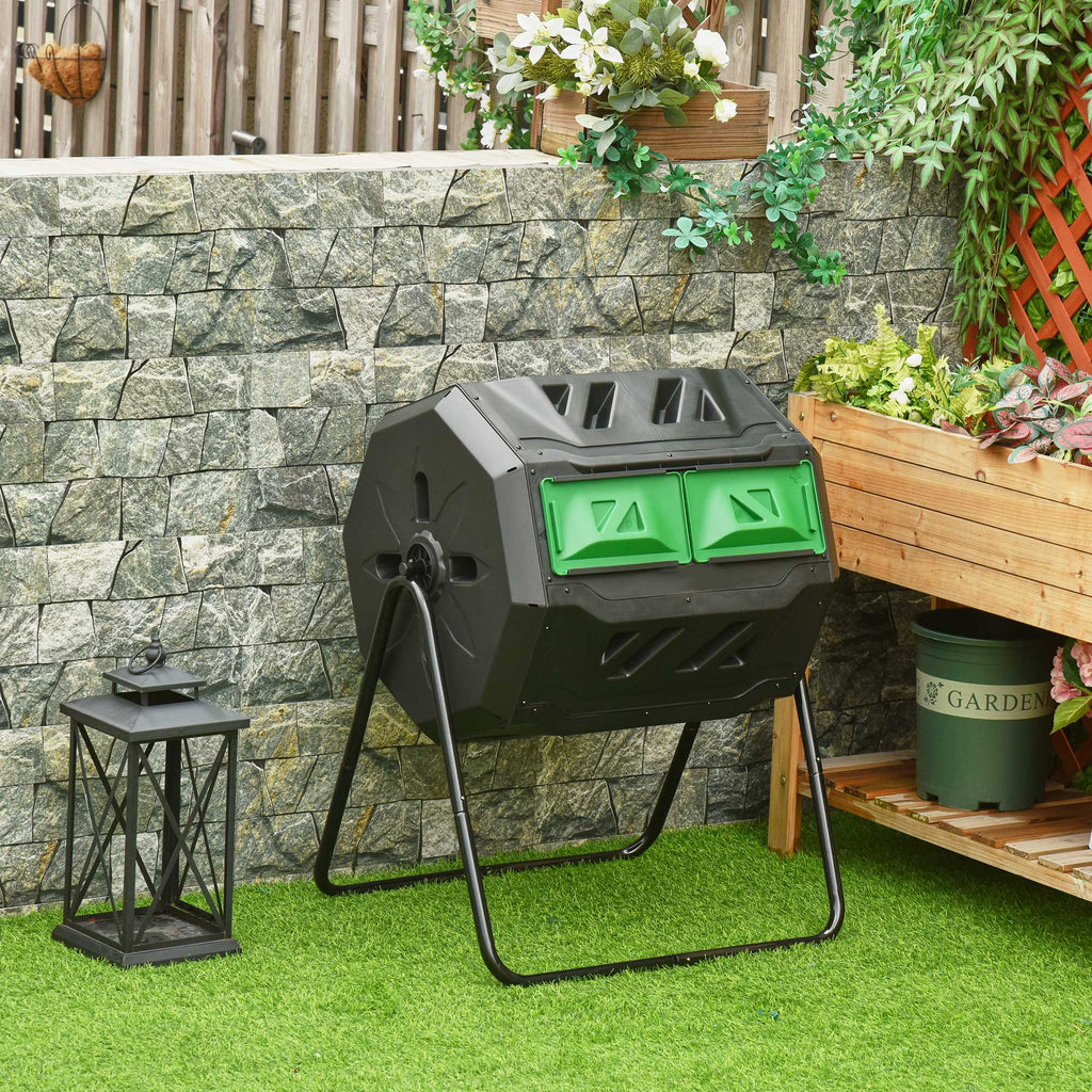 160L 360° Rotating Dual Chamber Composter - Black