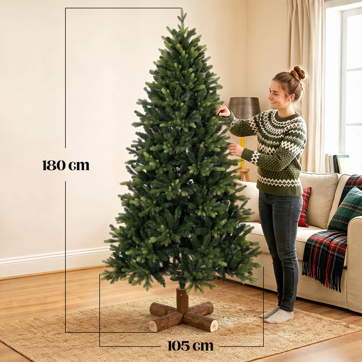 Artificial Christmas Tree, Hinged Xmas Tree with 2419 PE & PVC Branch Tips, 6ft, Green
