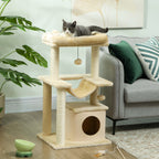 Cat Tree, 90cm Cat Tower with Sisal Scratching Posts, Cat Condo, Hammock, Top Perch and 2 Hanging Toys for Cats, Beige