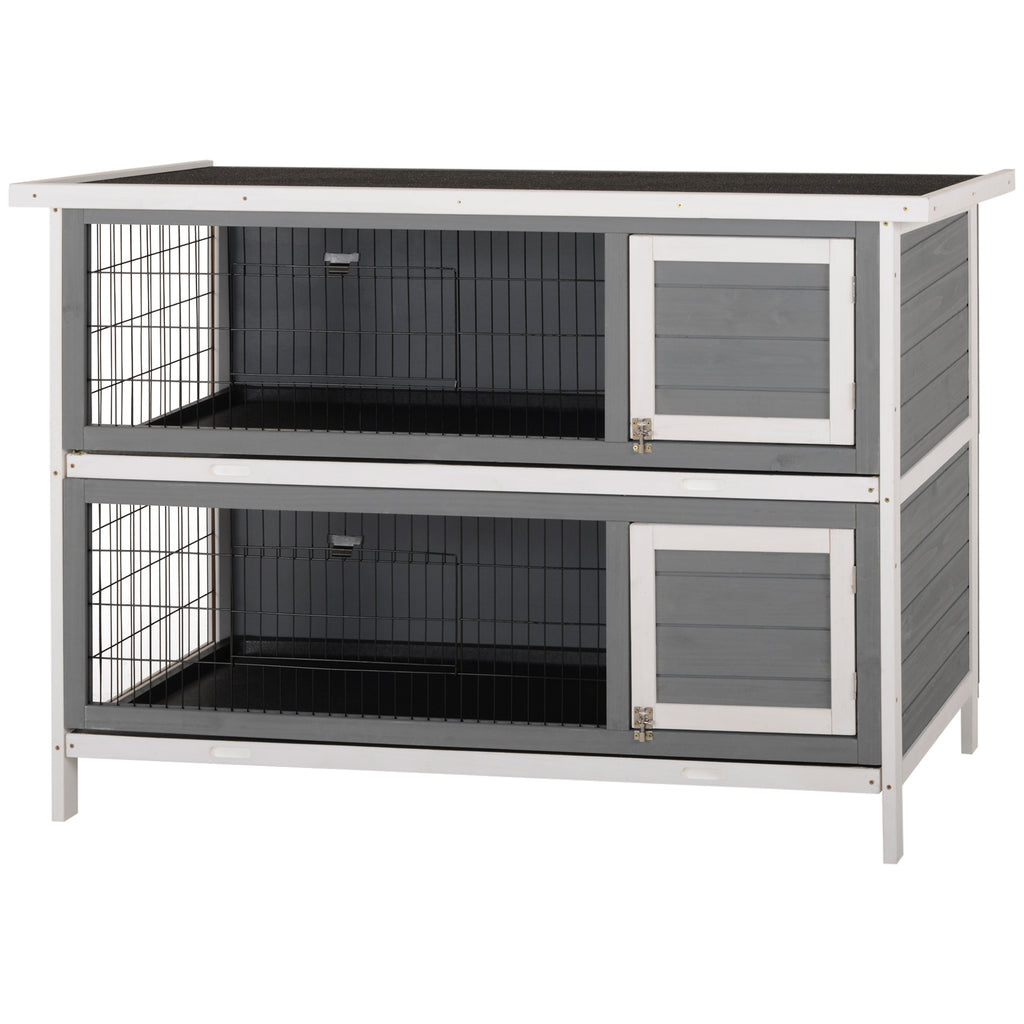 Kleintierstall f¨¹r Meerschweinchen und Zwergkaninchen, doppelst?ckig, Holz, Grau