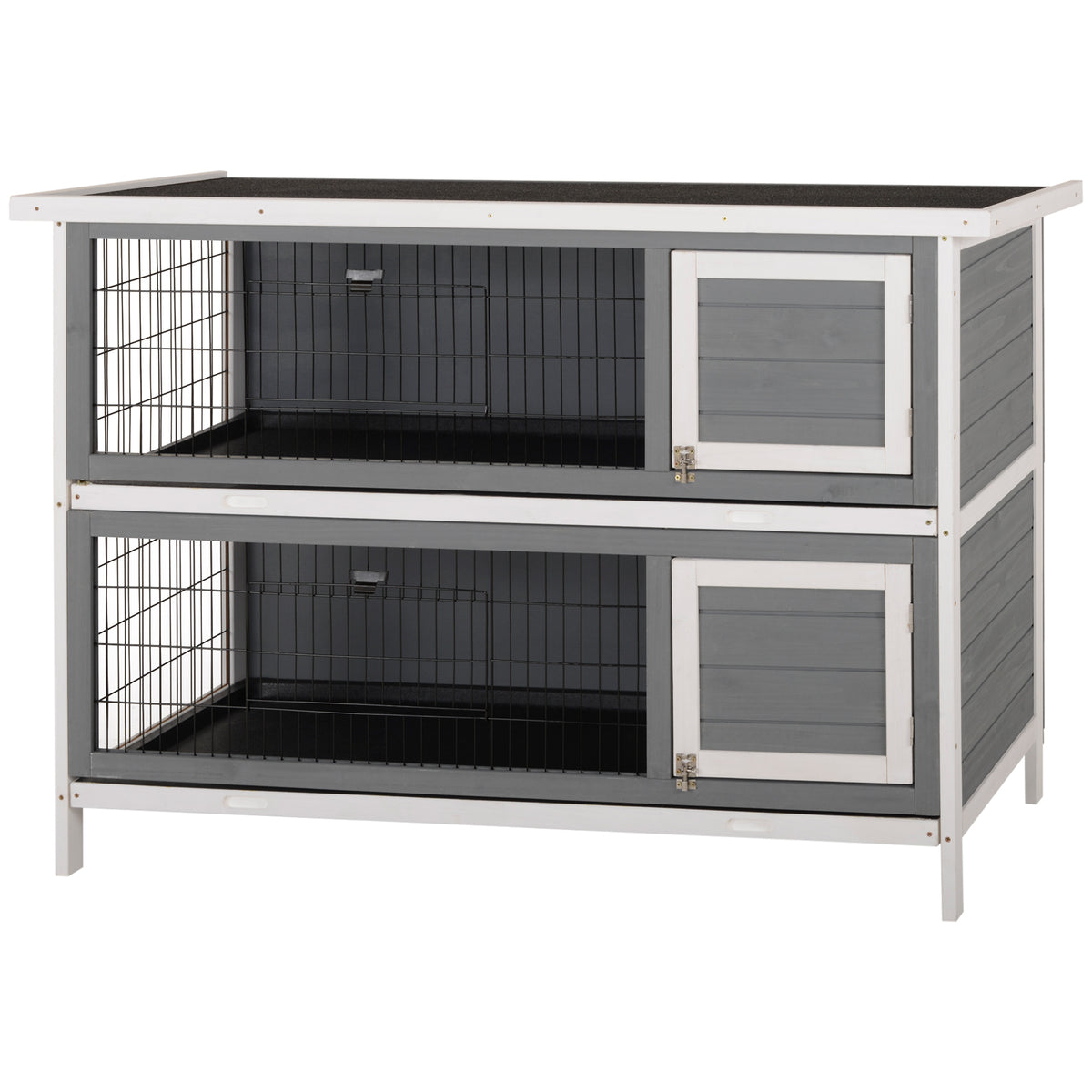 Kleintierstall f¨¹r Meerschweinchen und Zwergkaninchen, doppelst?ckig, Holz, Grau