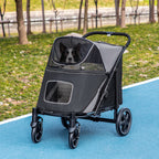Foldable Pet Stroller, with Universal Wheels, Shock Absorber, for Medium and Large Dogs - Black