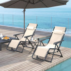 Gartenliege Set 3-TLG. Sonnenliege mit Teetisch 2 Liegest¨¹hle Kissen, Outdoor Liege 90x56x110 cm Beige