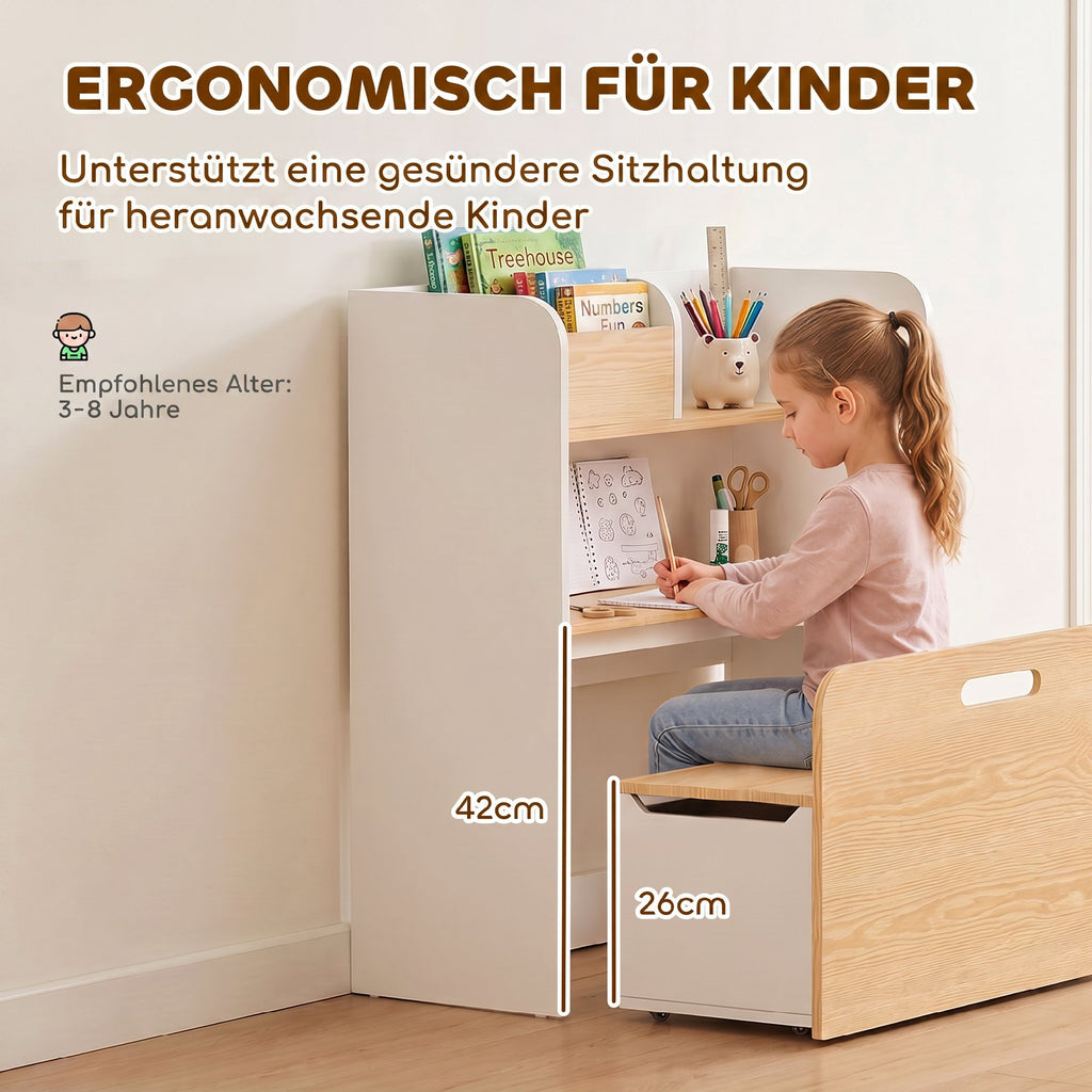Kinderschreibtisch mit Stuhl 5-in-1 Kindersitzgruppe für 3-8 Weiß