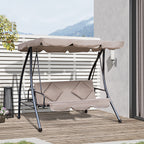 Outdoor 2-in-1 Swing Chair Lounger 3 Seater Garden Swing Seat Bed Convertible Tilt Canopy W/ Cushion, Beige