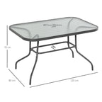 Garden Dining Table Glass Top Metal Frame with Parasol Hole Outdoor Balcony Grey 120L x 80Wcm