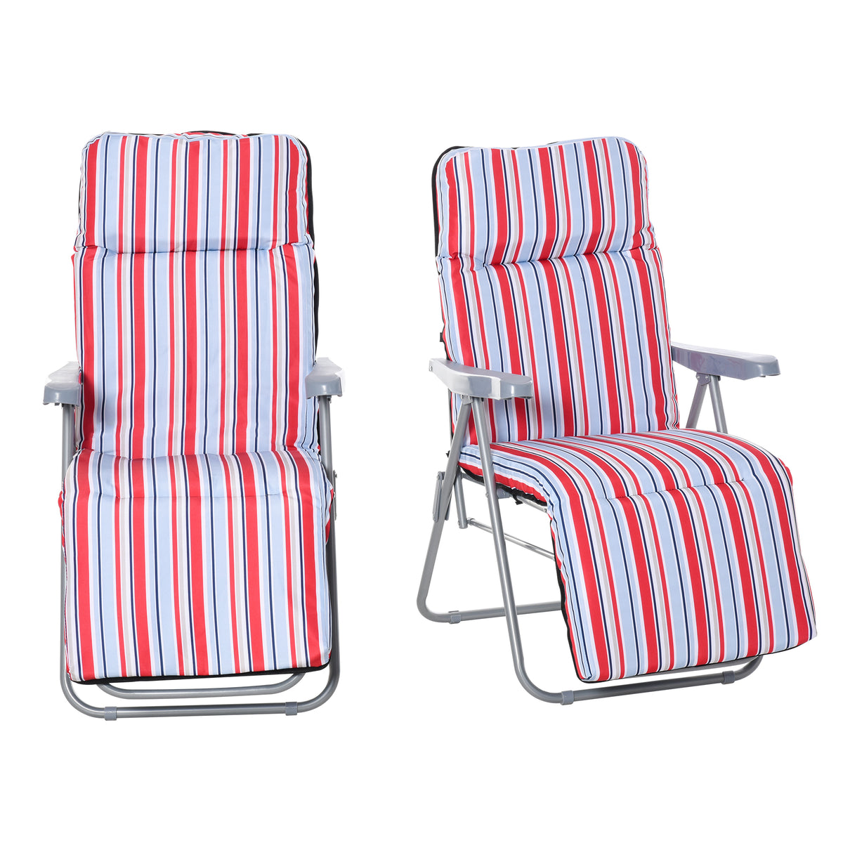 Reclining Garden Chair Set of 2, 5-Level Adjustable Zero Gravity Chairs with Cushions, Folding Sun Lounger Garden Recliner Chairs with Armrests for Outdoor, Patio, Red Stripe