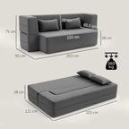 2-Sitzer-Schlafsofa aus Schaumstoff, Schlafcouch mit breiten Armlehnen, 2 Kissen, 360 kg Belastbarkeit, Grau