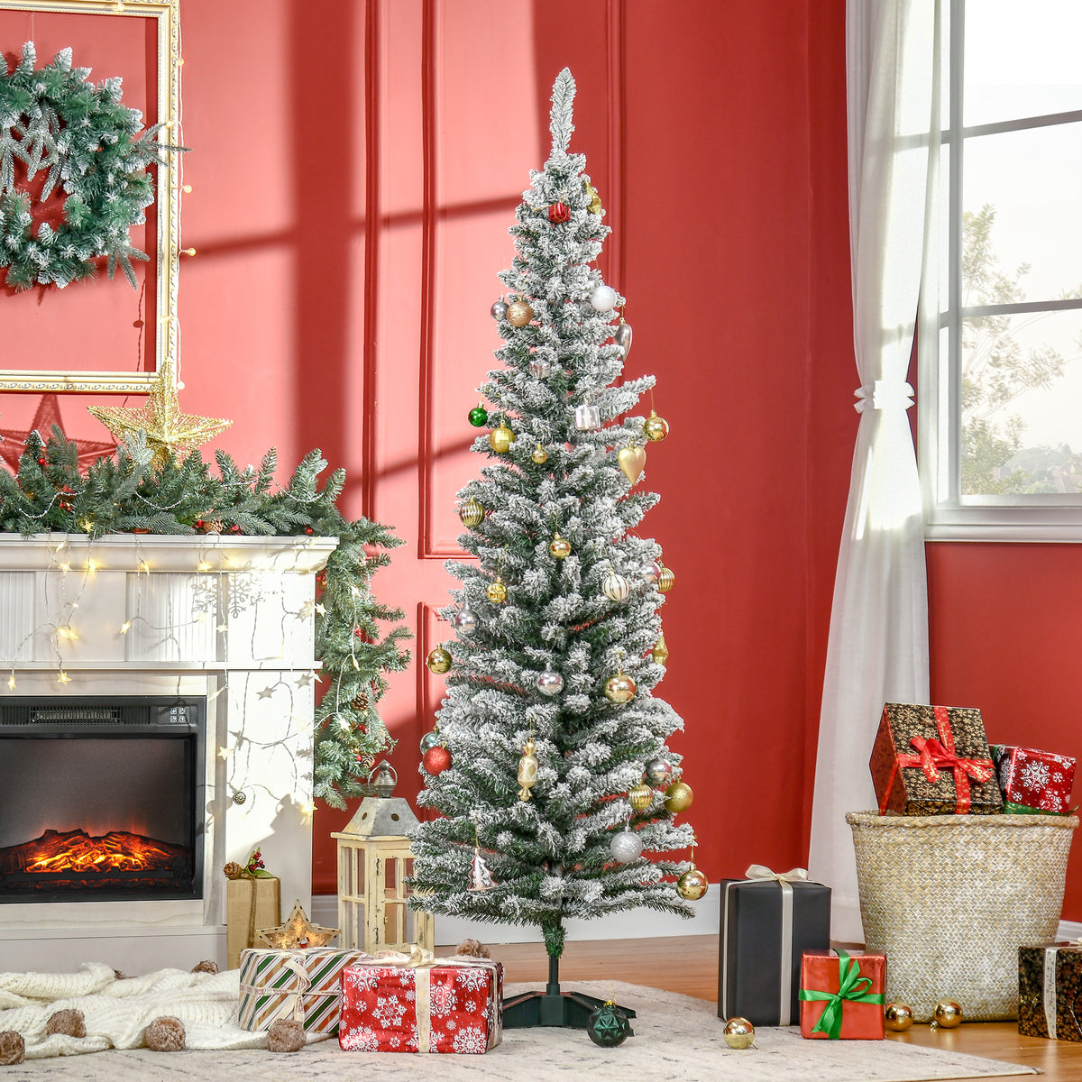 Künstlicher Weihnachtsbaum, 210 cm, beschneite PVC-Zweige, klappbar, Metallständer, Grün/Weiß