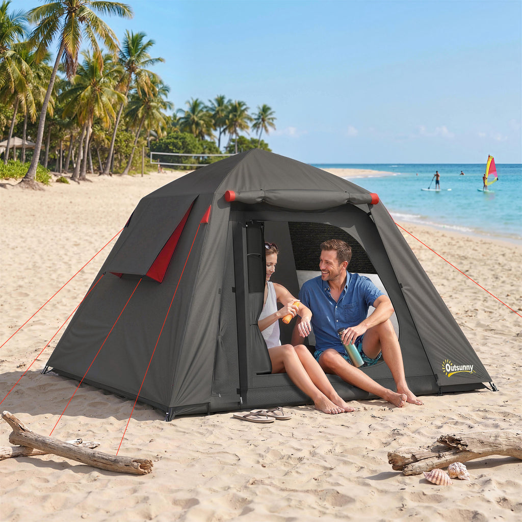Camping Tent 3000mm Waterproof Tent with 2 Doors, Dark Grey and Red