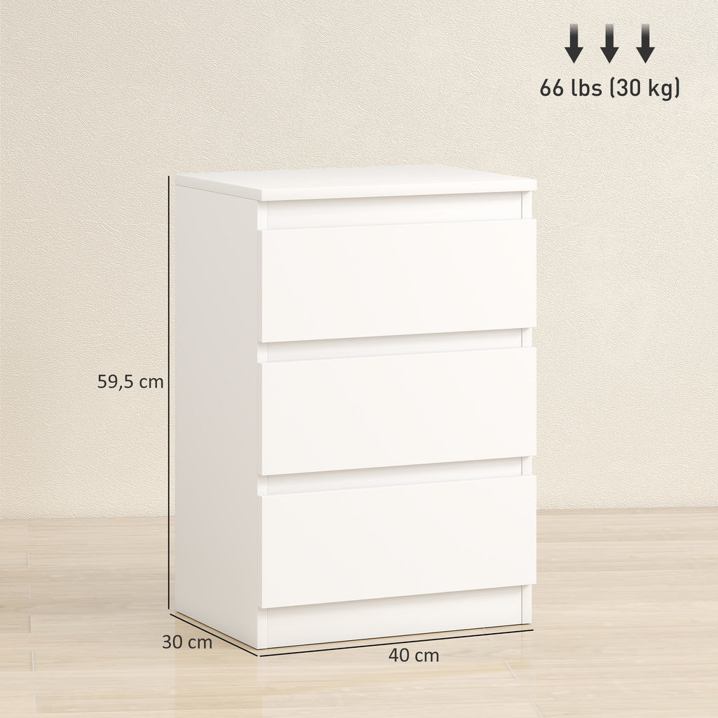 Nachttische im 2er-Set, 3 Schubladen, griffloses Design, Holzoptik, Weiß