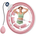 Smart Weighted Hula Hoop, Massage Hula Ring w/ 16 Detachable Knots, 360° Auto-Rotating Ball, Digital Counter, Pink