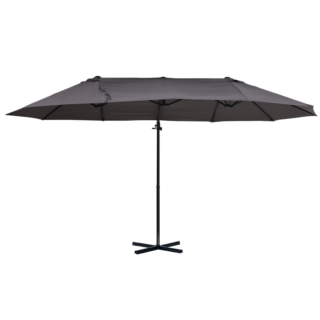 Double Canopy Offset Parasol Umbrella Garden Shade with 12 Support Ribs Crank Handle Easy Lift Twin Canopy Grey