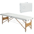 Mobile Massageliege 2 Zonen Klappbar Höhenverstellbar Massagetisch 60 cm Breit mit Tragetasche Holzfüßen Cremeweiß
