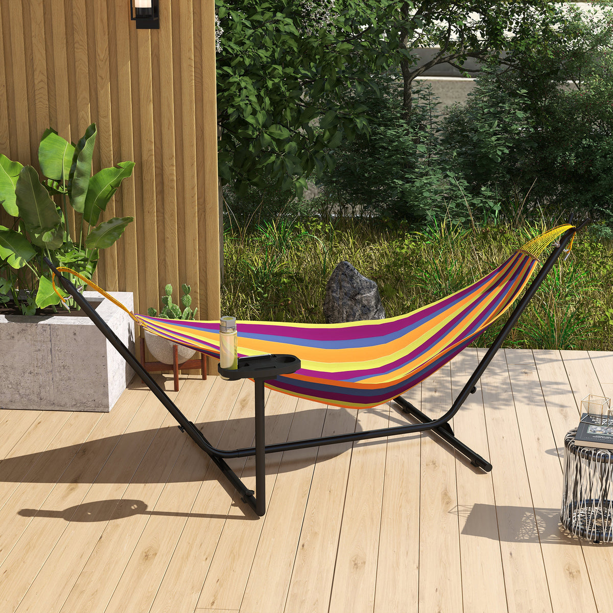 Hängemattengestell, für Hängematten bis 280 cm, Stahl, 285L x 125B x 110H cm, Schwarz