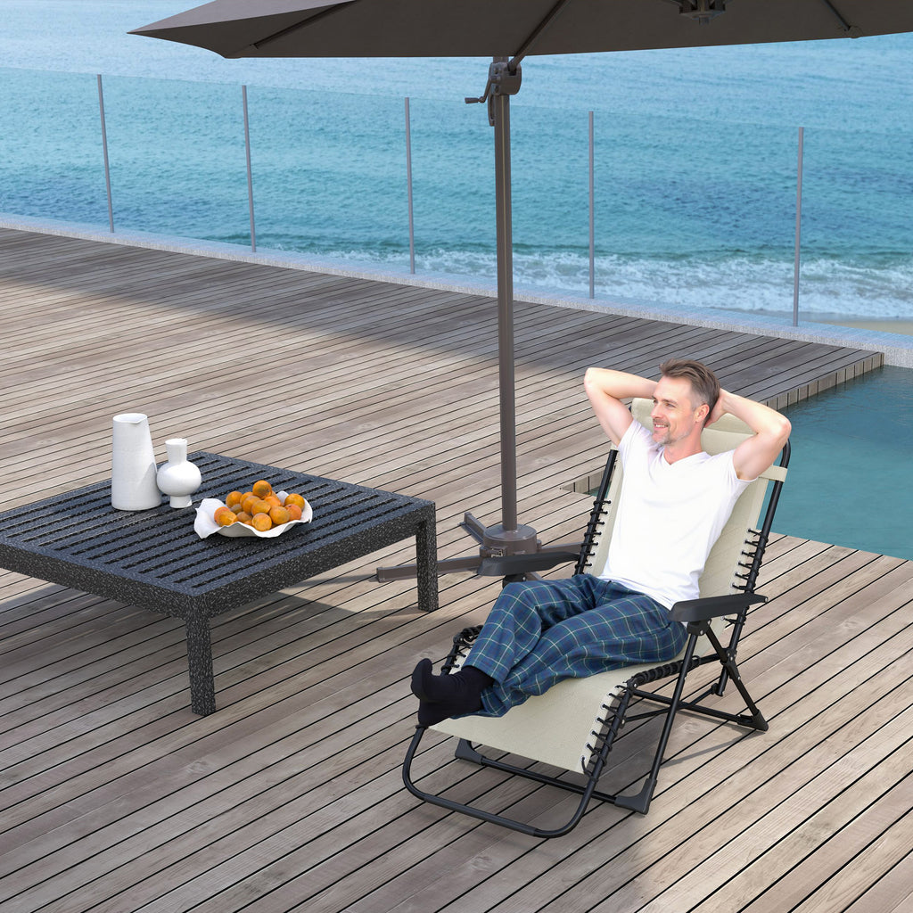 Sonnenliege klappbar Gartenliege mit Kopfkissen, 5-Fach verstellbare R¨¹ckenlehne bis 120 kg belastbar Beige
