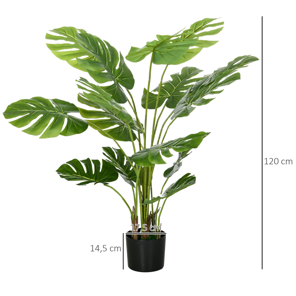 Kunstpflanze Realistische Kunstpflanze Monstera Deliciosa,1 Übertopf und Zementerde,17,5 cm x 17,5 cm x 120 cm, Grün