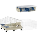Kleintierkäfig, Balkon, Rampe, Futtertrog, Wasserflasche, 2-Ebenen-Design, Weiß