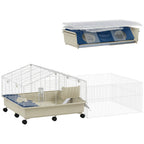 Kleintierkäfig, Balkon, Rampe, Futtertrog, Wasserflasche, 2-Ebenen-Design, Weiß
