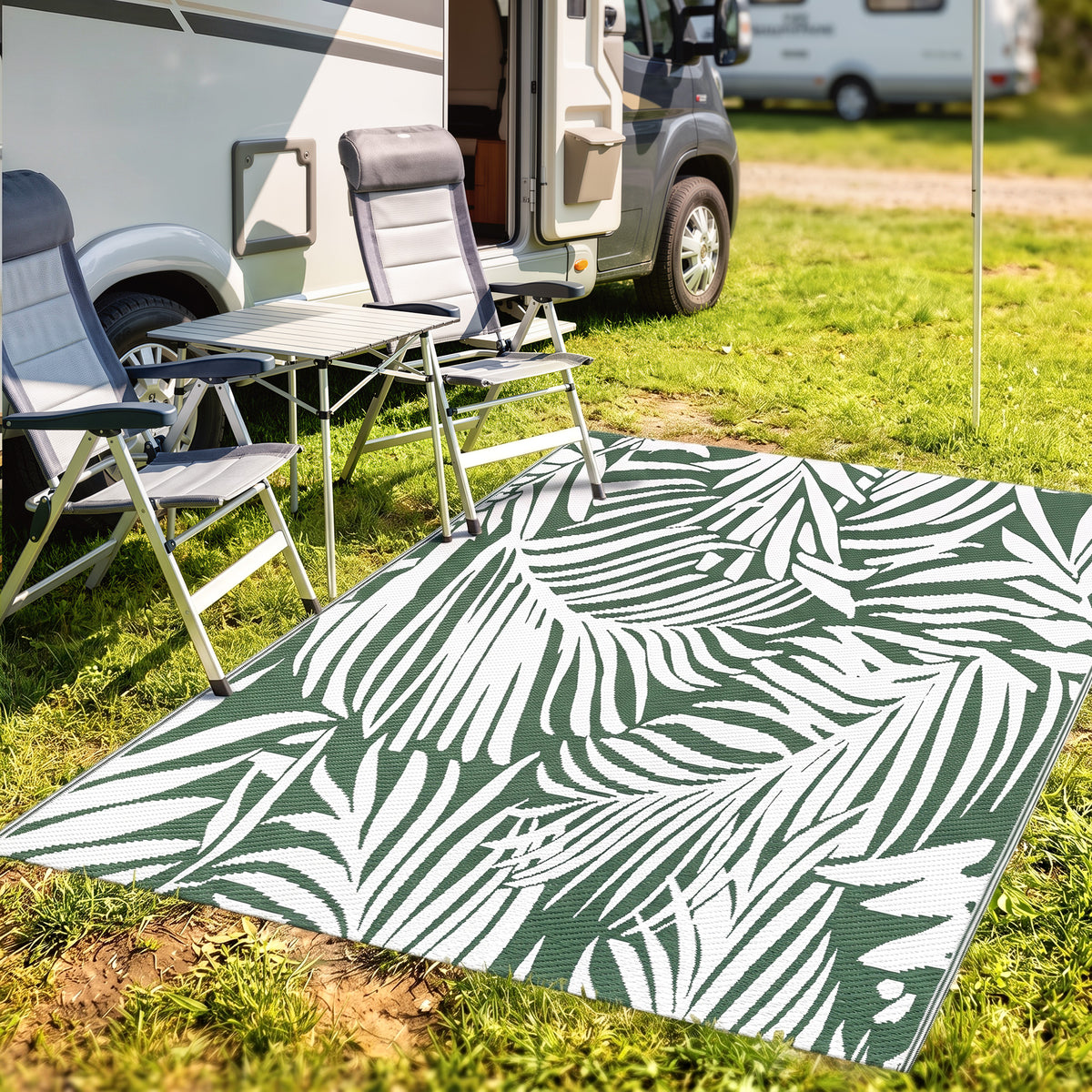 Outdoor Teppich Wendbares Wetterfest Outdoorteppich Carpet mit Blätter-Muster, 152 x 243 cm Dunkelgrün