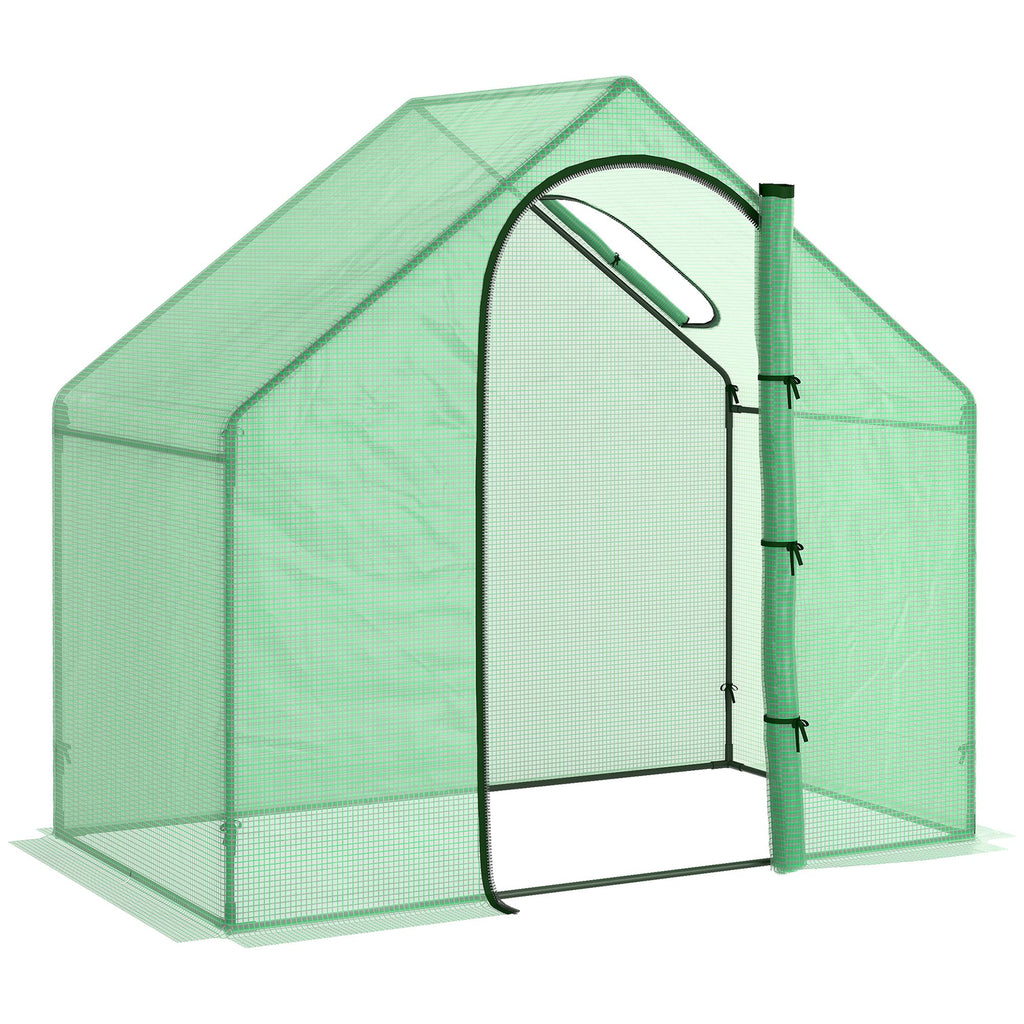  Walk In Tomato Greenhouse Garden Outdoor Mini Greenhouse Flower Planter Steel Frame with Zipped Door & Window, PE Cover, 180 x 100 x 168CM, Green
