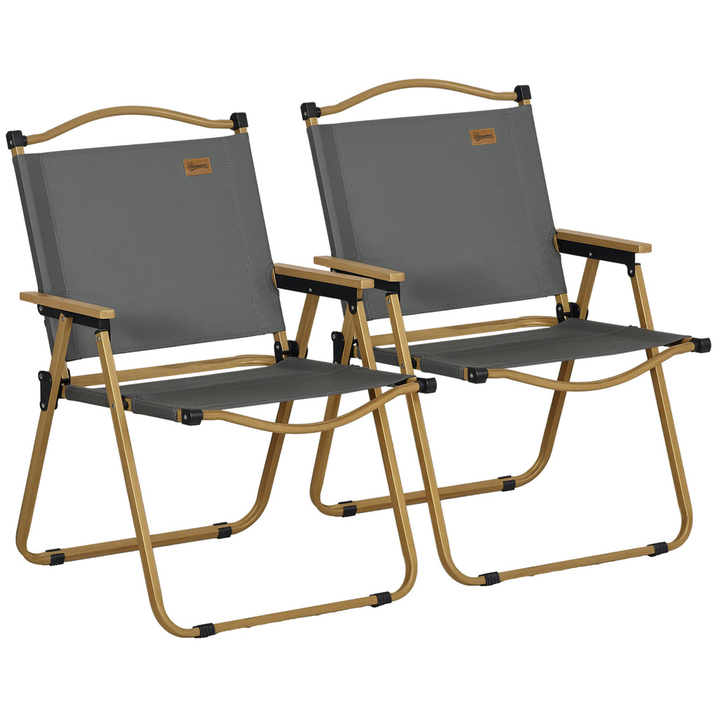 Campingstühle, 2 x Strandstuhl, faltbar, Stahl, Holzoptik, Dunkelgrau