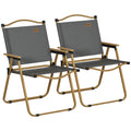 Campingstühle, 2 x Strandstuhl, faltbar, Stahl, Holzoptik, Dunkelgrau