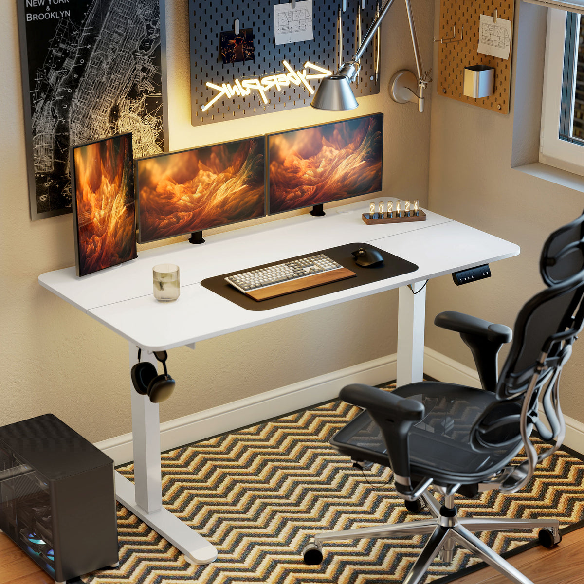 Stehpult höhenverstellbarer Computertisch Schreibtisch, 140 cm x 70 cm x 116 cm, Weiß