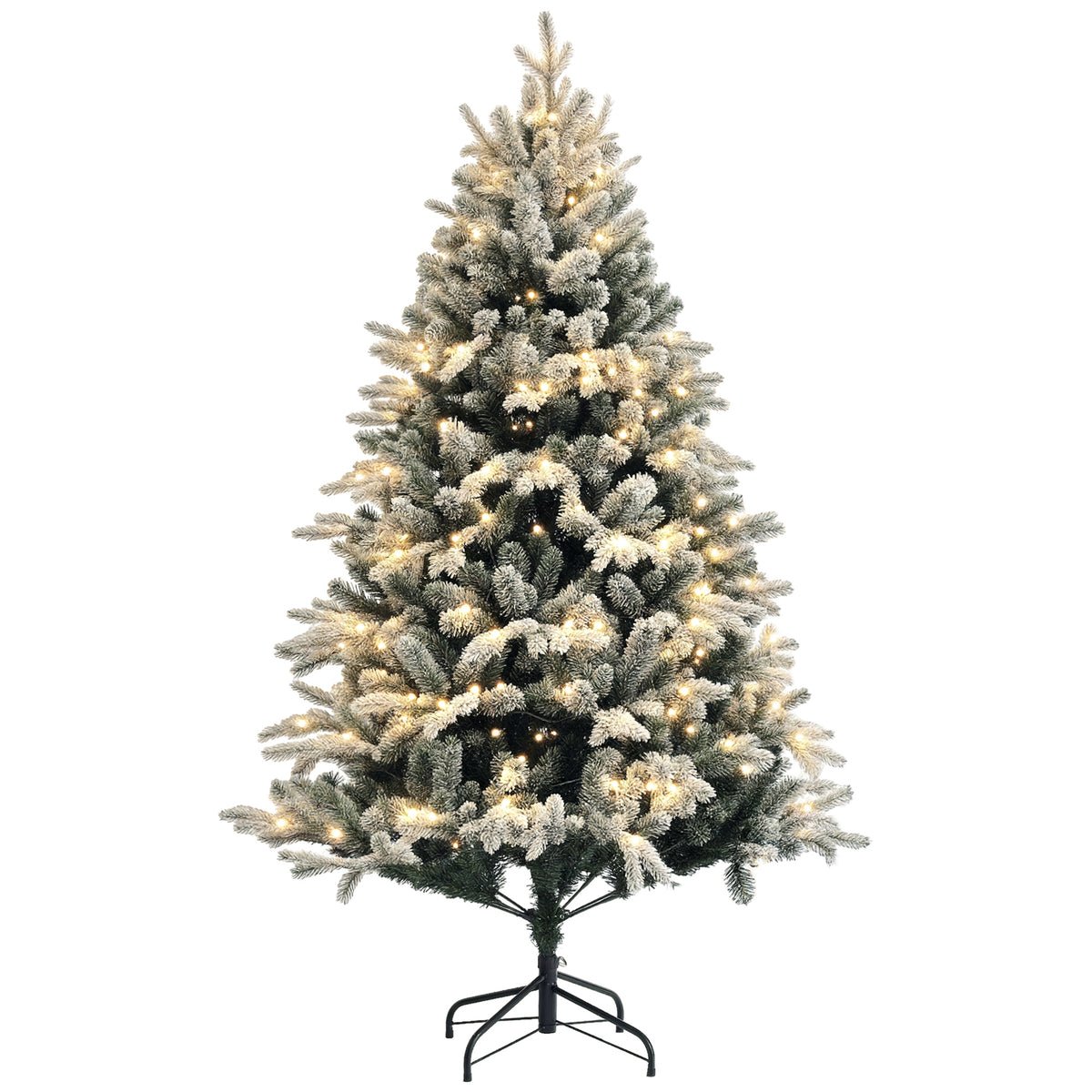 Künstlicher Weihnachtsbaum, 180 cm, LED-Lichter, schneebedeckt, flammenhemmend, Metall