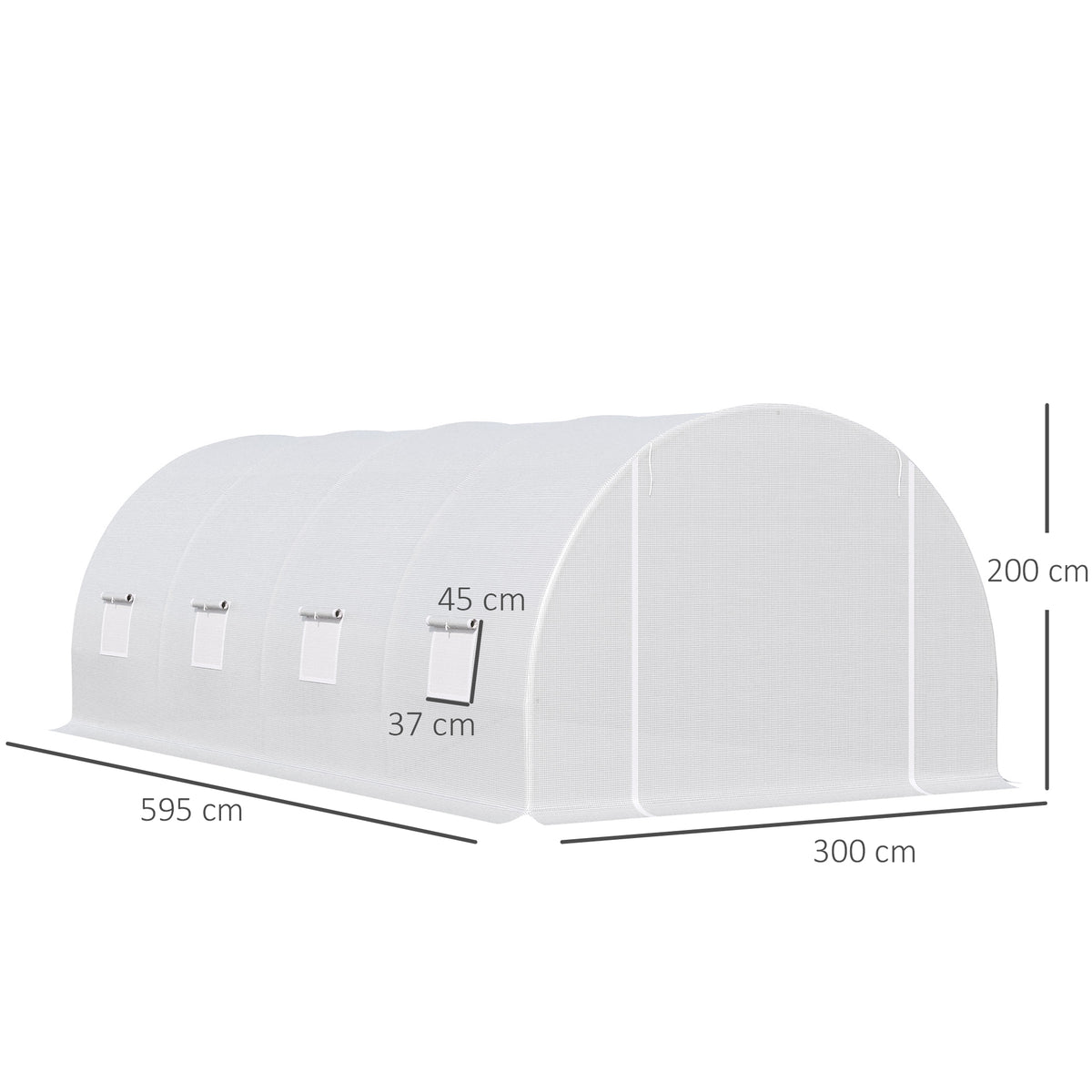  Gewächshaus 595x300x200cm Foliengewächshaus Tomatenhaus mit Tür, Fenster, Folientunnel aus verzinktem Stahl, Pflanztunnel, Treibhaus inkl. Erdanker Seilen, Gartentunnel, Weiß