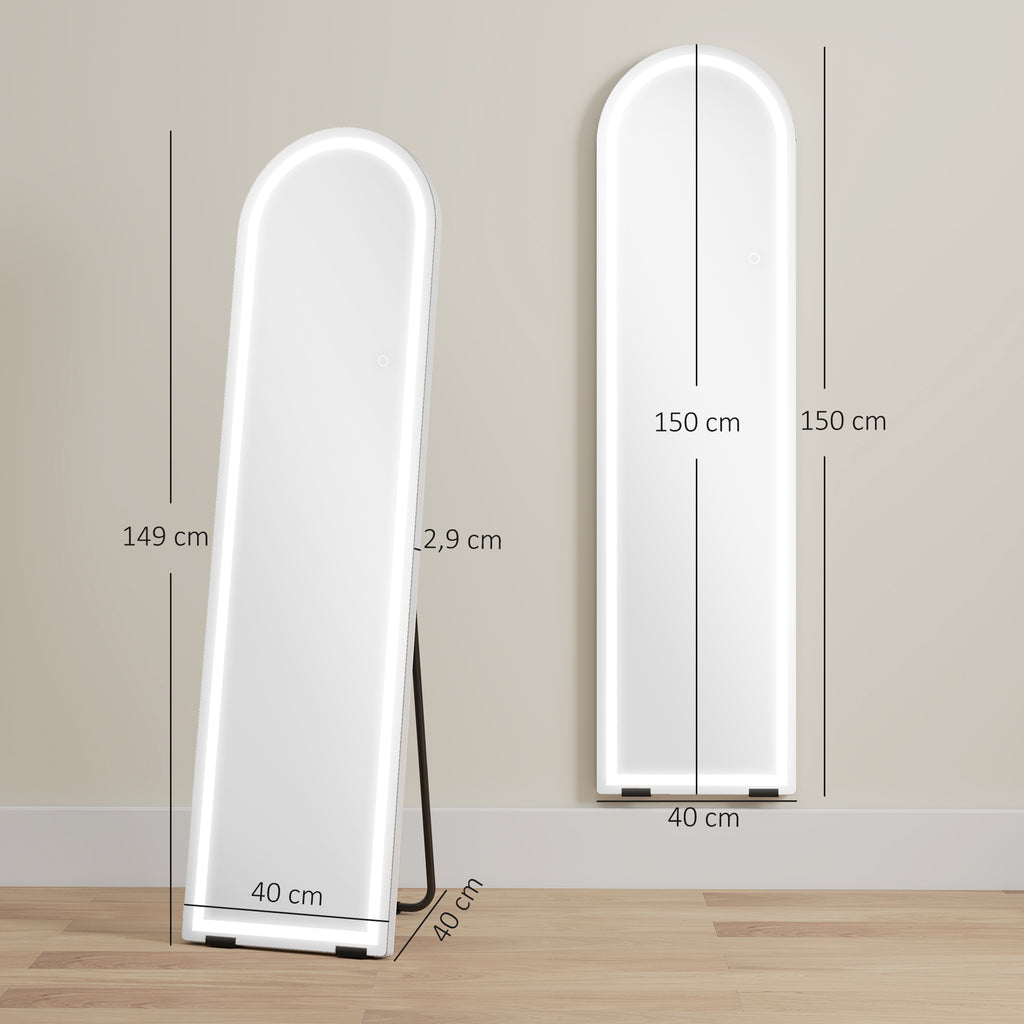 Ganzk?rperspiegel mit LED-Lichtern, 150 x 40 cm, bogenf?rmig, dimmbar, 3 Lichtfarben, freistehend oder Wandmontage, Wei?