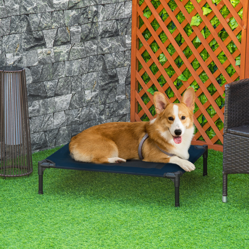 Hundebett Outdoor erhöht Katzenbett Stahlrahmen 600D Oxford-Gewebe Blau 76 x 61 x 18 cm