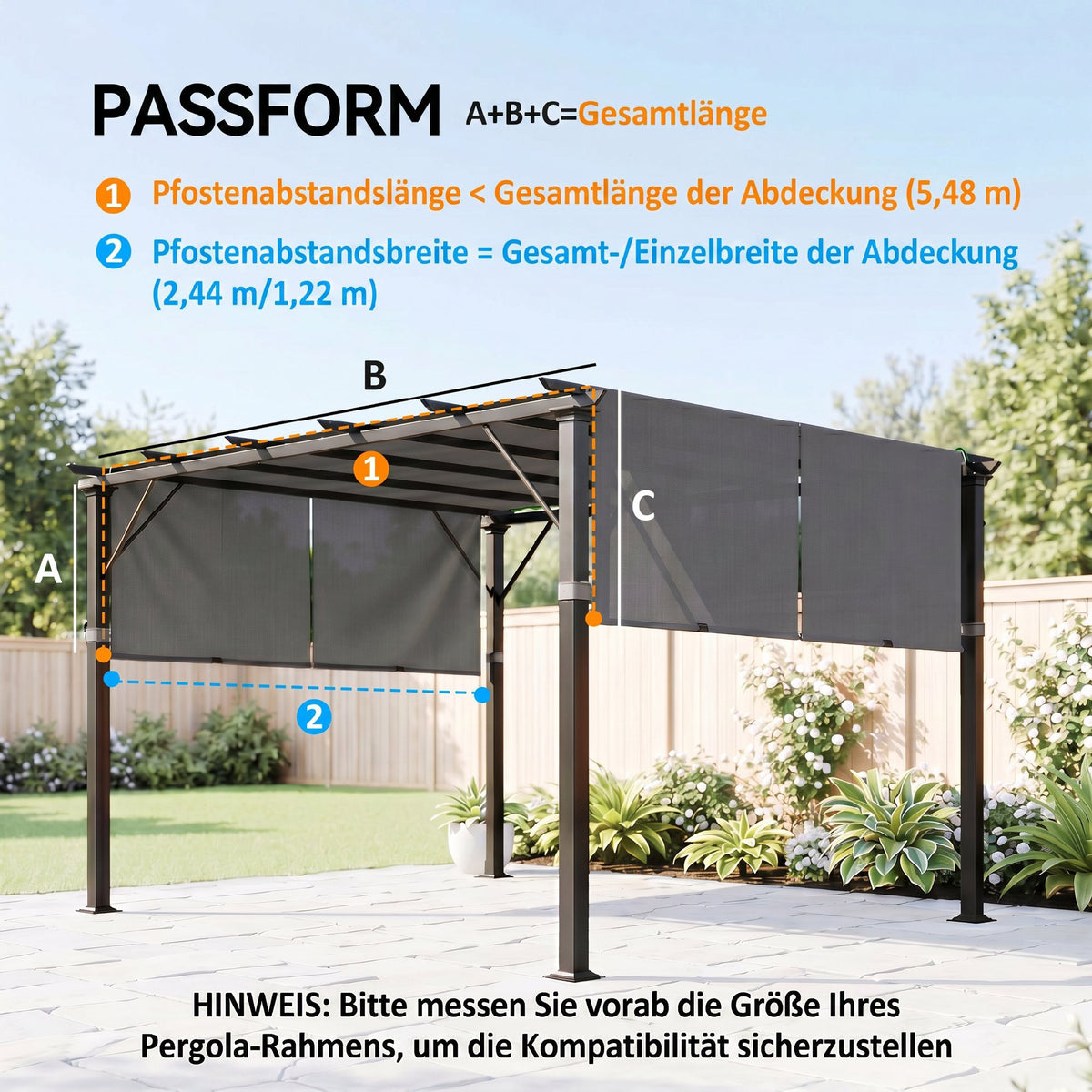 2 Pcs UV Protection Pergola Replacement Canopy, Pergola Shade Cover, Easy to Install, for 3 x 3(m) Pergola, Dark Grey