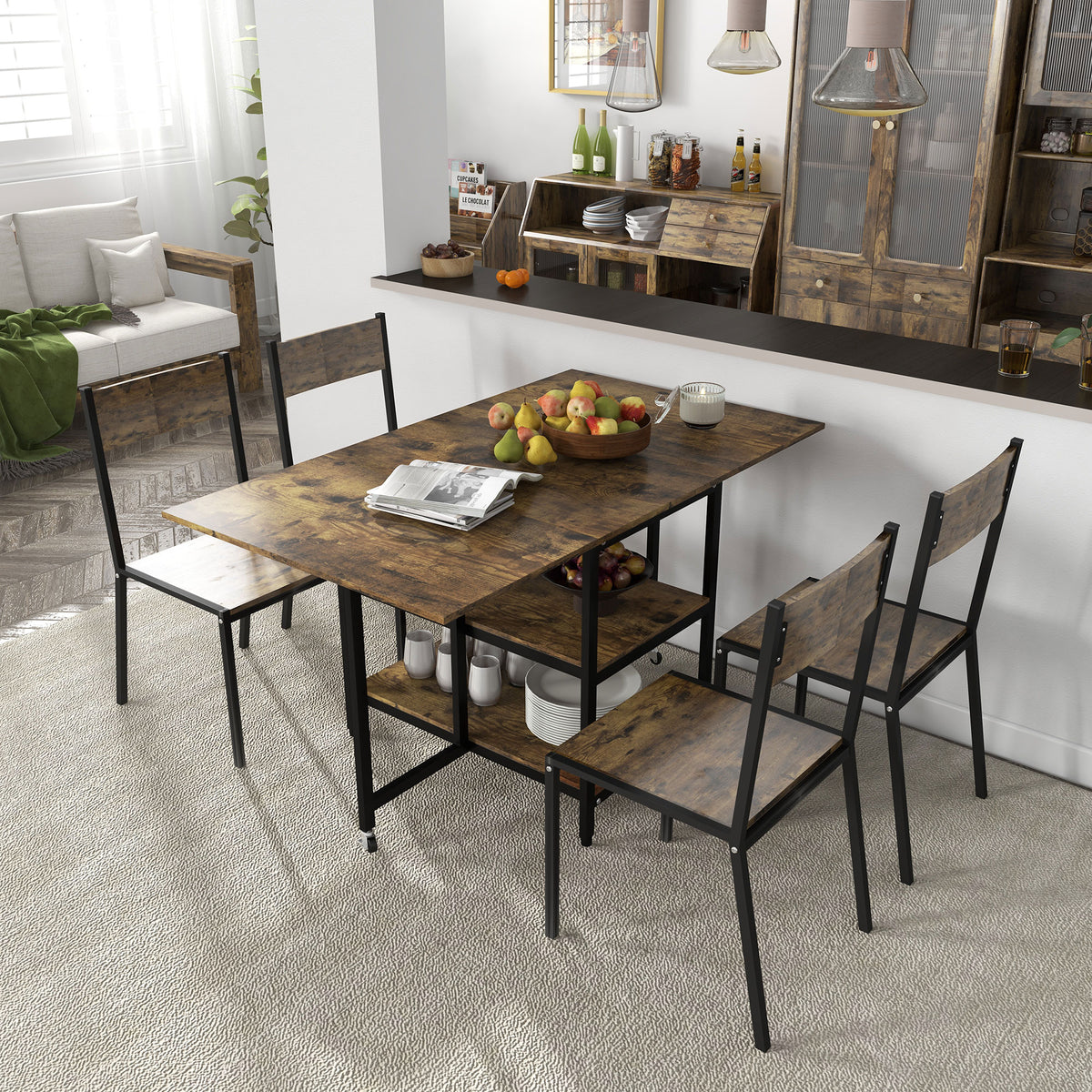 Esstisch Klapptisch klappbarer Esstisch, Industriedesign, 140 cm x 80 cm x 75 cm, Braun + Schwarz