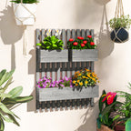 Wall-mounted Wooden Garden Planters with Trellis, Drainage Holes and 3 Planter Boxes for Patio, Grey