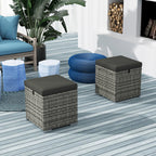 2er Set Rattan Hocker Sitzhocker mit Rattanoptik Stauraum Kissen Deckel 120 kg belastbar 40x40x41cm Dunkelgrau