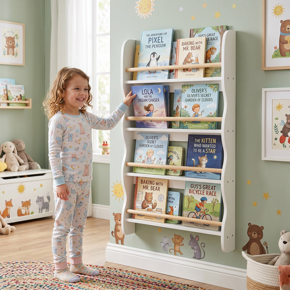Bücherregal Kinder Wandregal mit Kippschutz 60 x 10 x 98 cm Weiß
