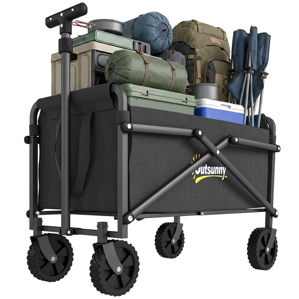 Bollerwagen Faltbar Handwagen 360° Gartenwagen mit verstellbarem Griff Strandwagen bis 60 kg für Sport Einkauf Schwarz