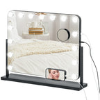 LED Kosmetikspiegel, 3 Lichtmodi, dimmbar, Touchsteuerung, USB, 62,5x49,5cm, Schwarz