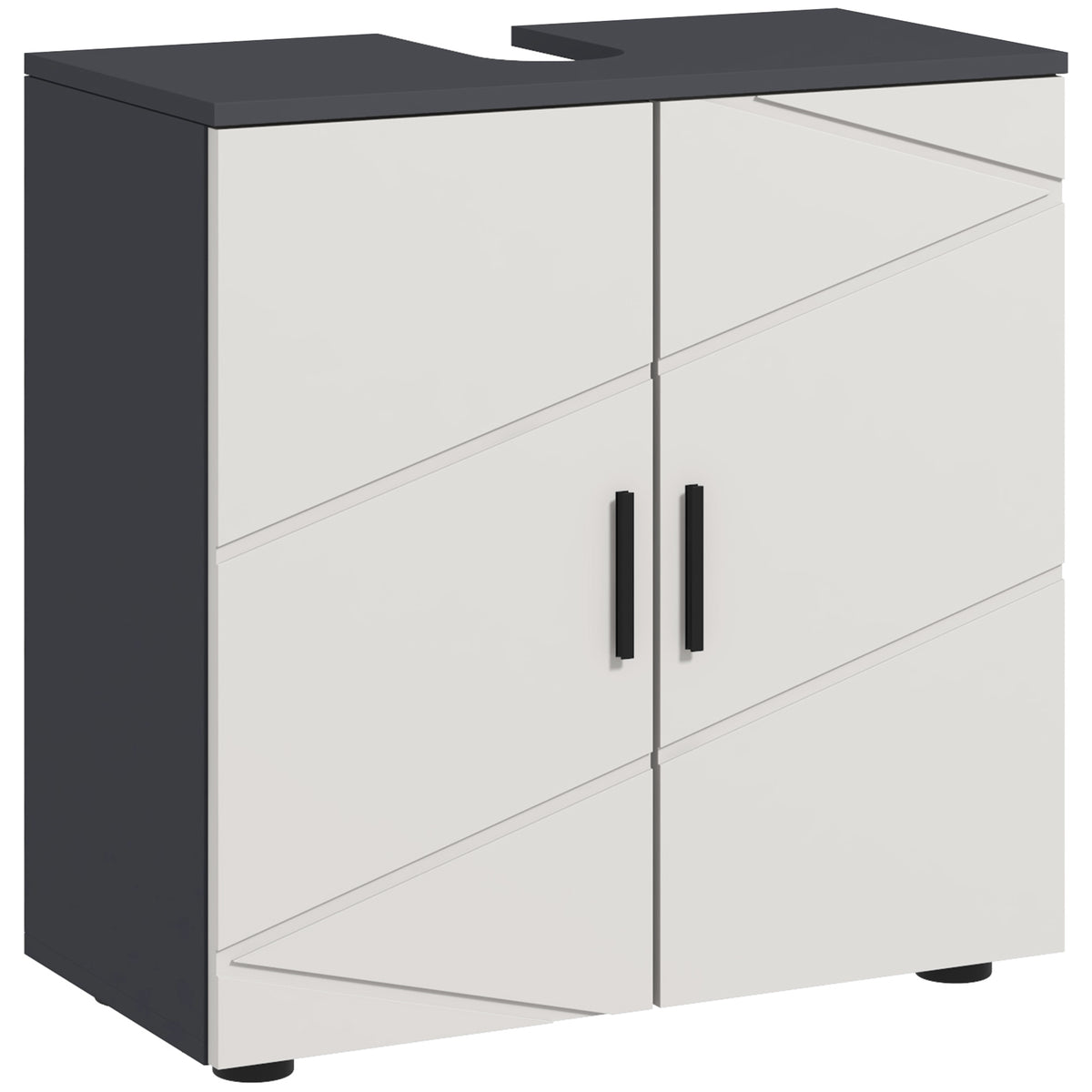 Badezimmerschrank, Badkommode, Waschbecken-Unterschrank, 2 Ebenen, Holz, Hellgrau